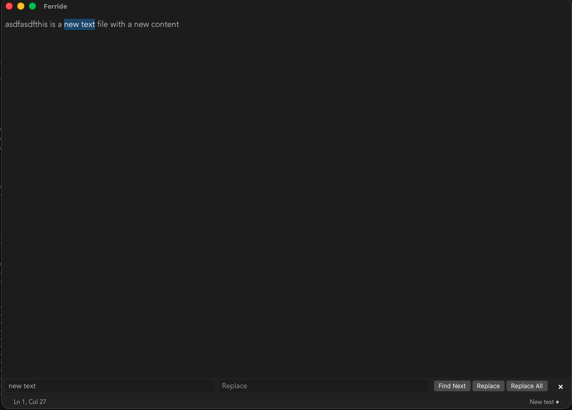 Ferride desktop text editor with its search and replace interface open